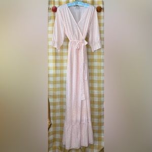 FEHRNVI L Large pink faux wrap maxi dress w tie NWOT